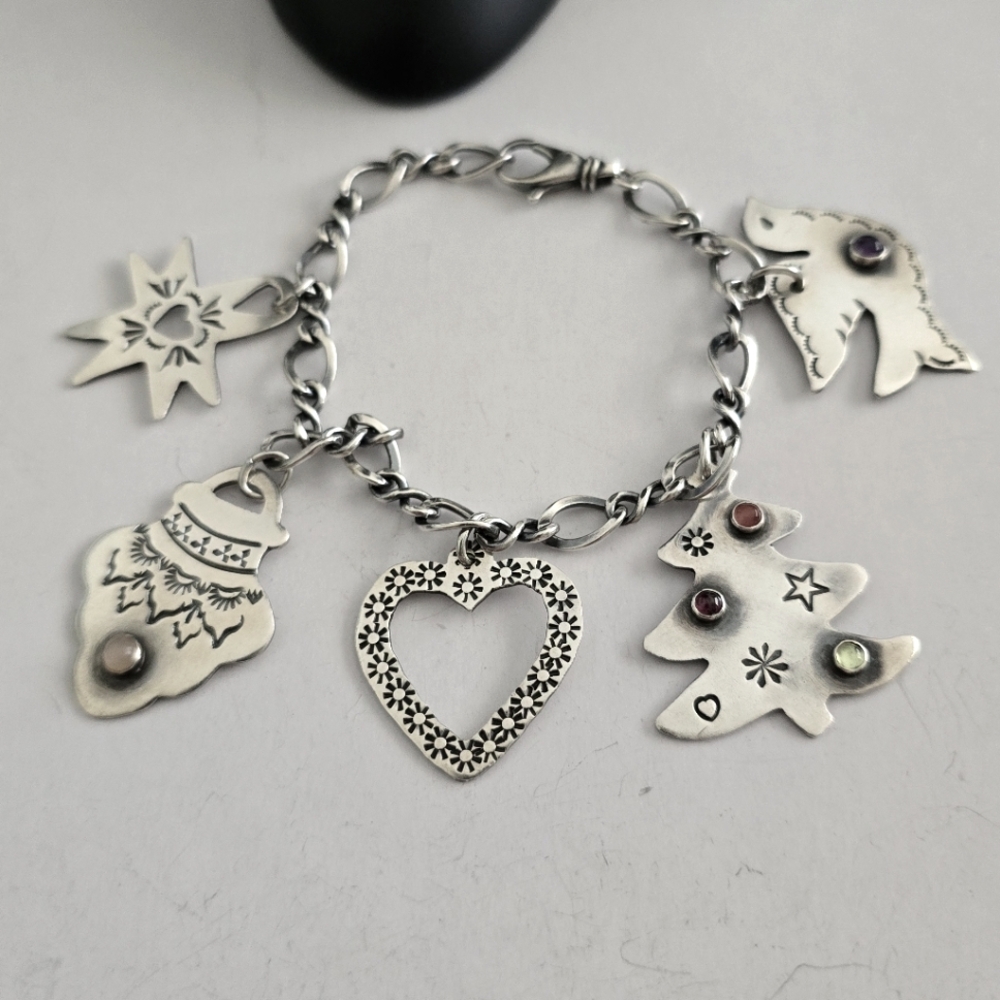 Sterling Silver Charm Bracelet with Festive Charms